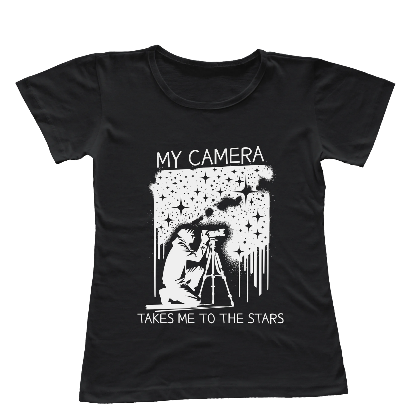 Camiseta Babylook Minha Câmera Me Leva Até as Estrelas