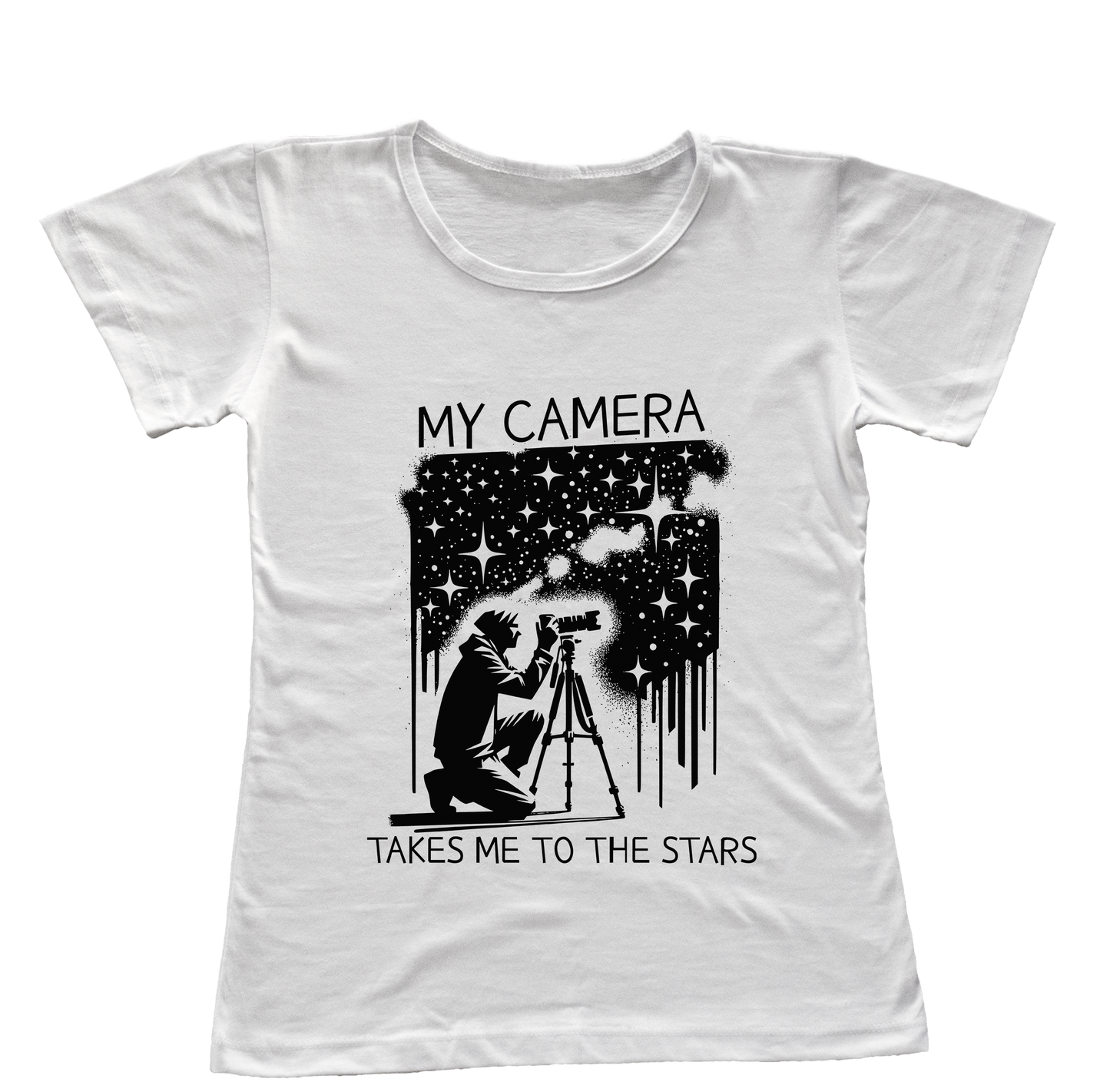 Camiseta Babylook Minha Câmera Me Leva Até as Estrelas