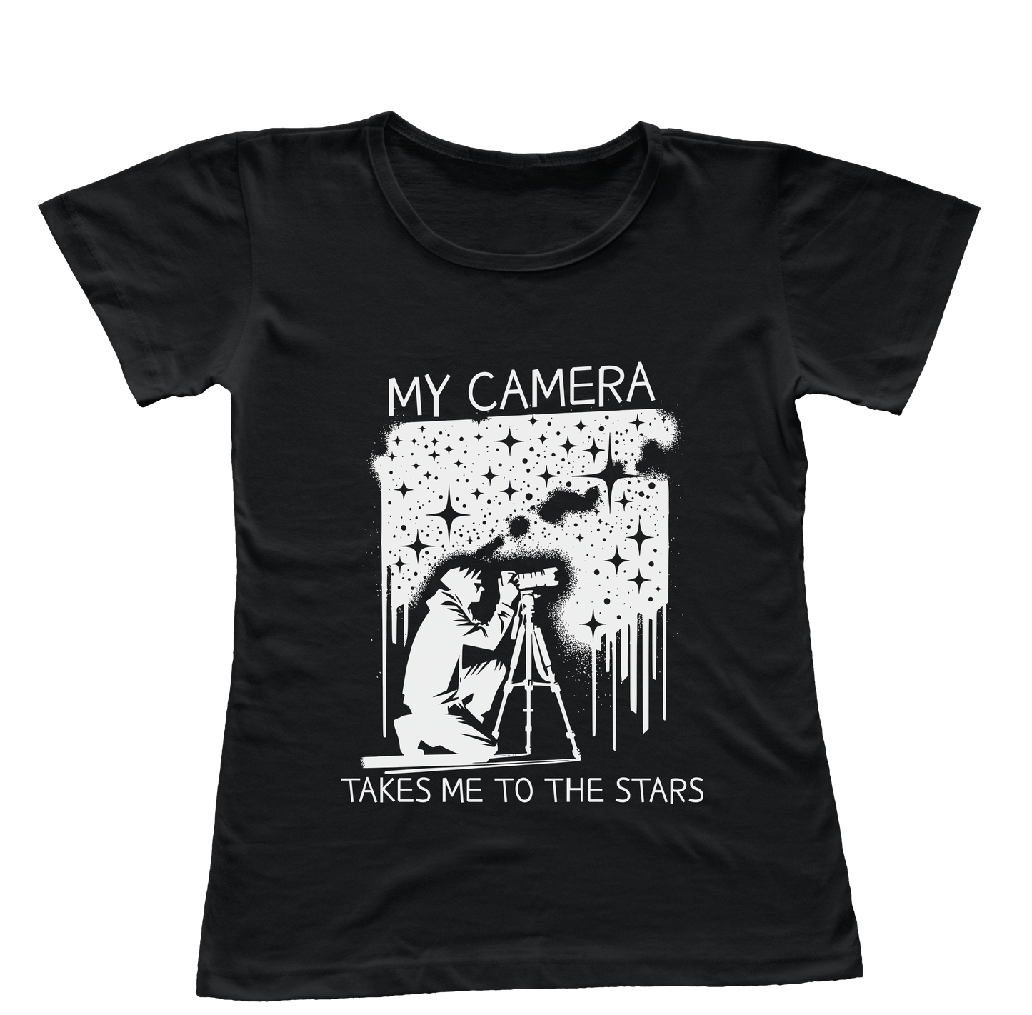 Camiseta Babylook Minha Câmera Me Leva Até as Estrelas
