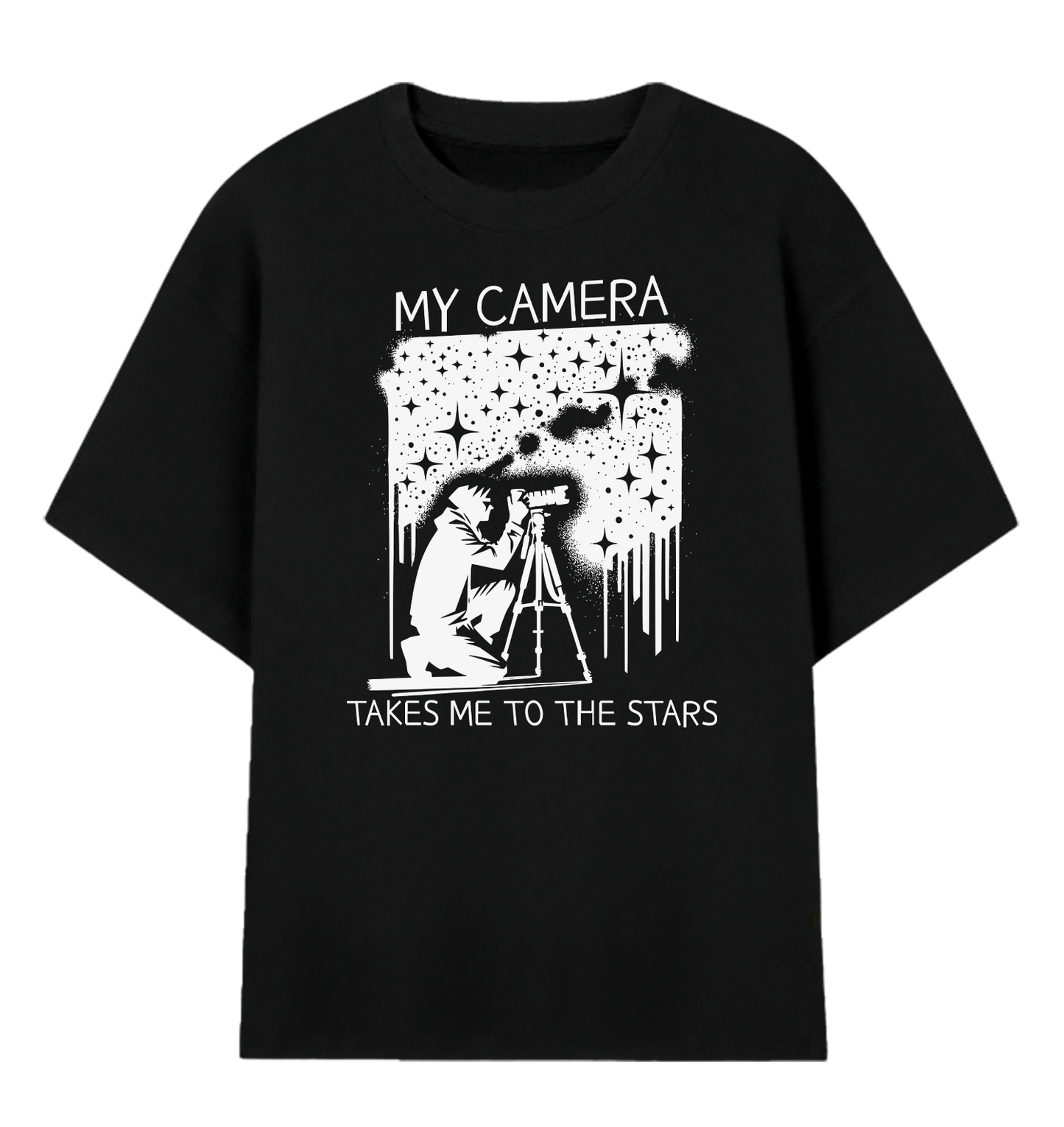 Camiseta Oversized Minha Câmera Me Leva Até as Estrelas