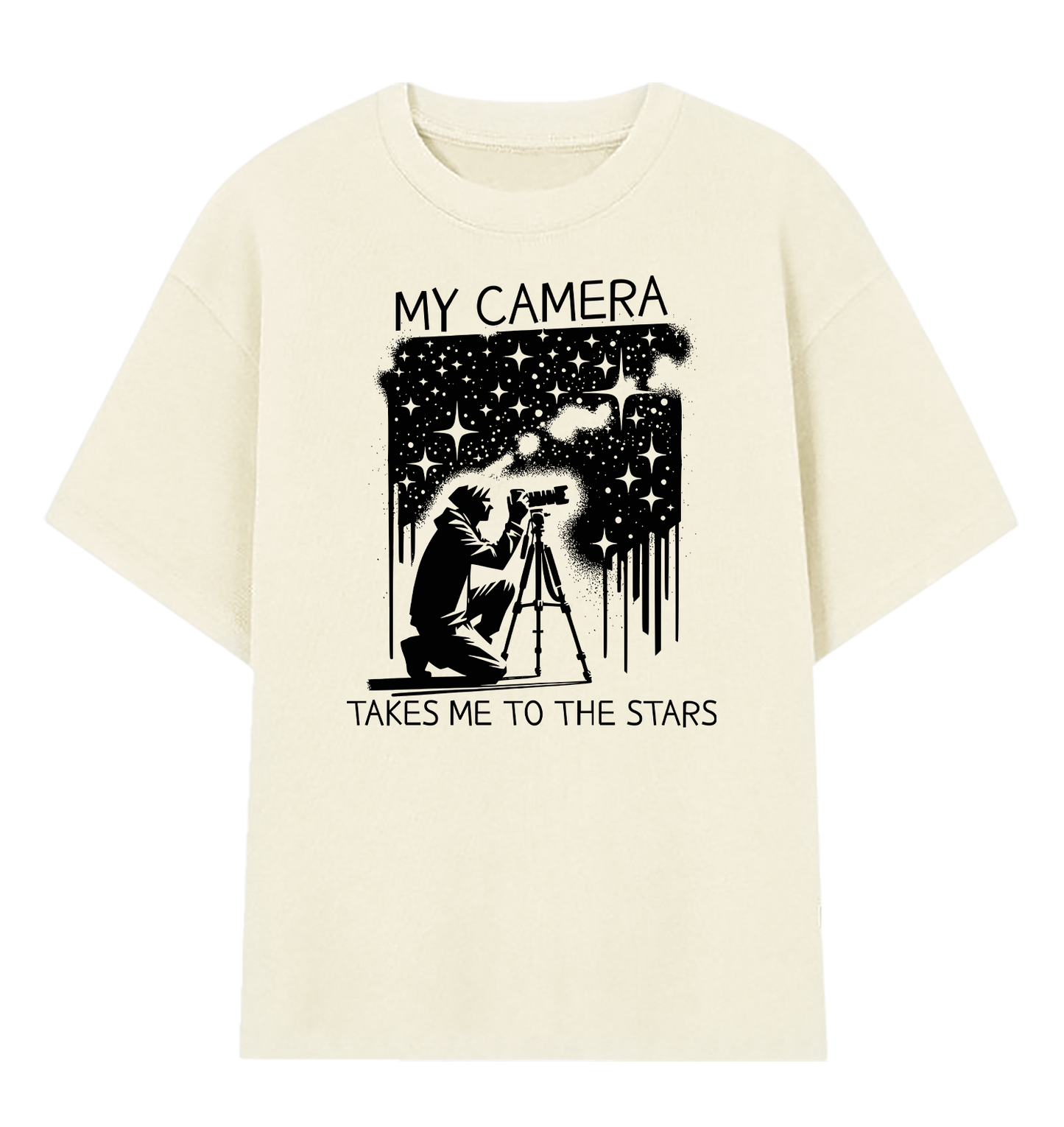 Camiseta Oversized Minha Câmera Me Leva Até as Estrelas