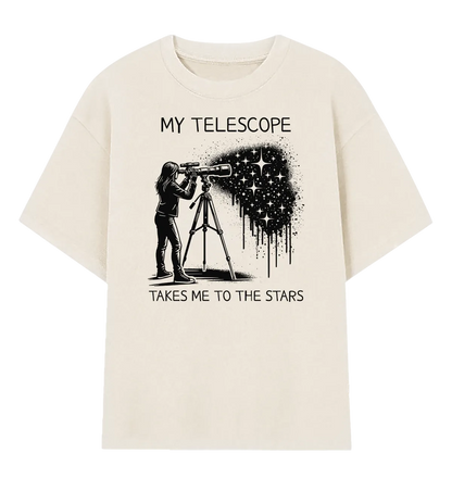 Camiseta Oversized Meu Telescópio Me Leva Até as Estrelas